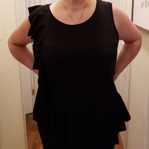 Black asymmetrical ruffled shirt